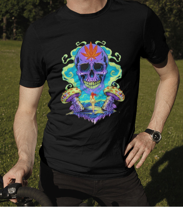 Skull Ethereal Euphoria Psychedelic Mushroom Fantasy T-Shirt