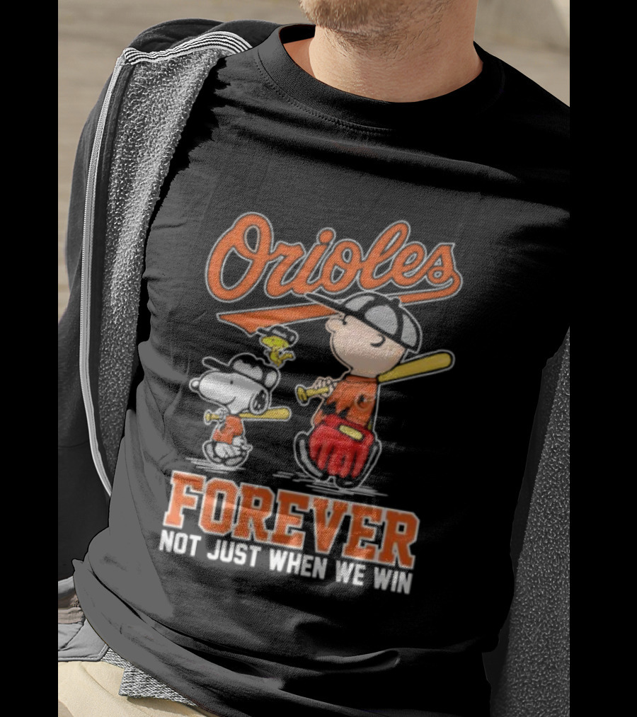 Orioles Forever Not Just When We Win Charlie Brown Snoopy Woodstock Walking T-Shirt