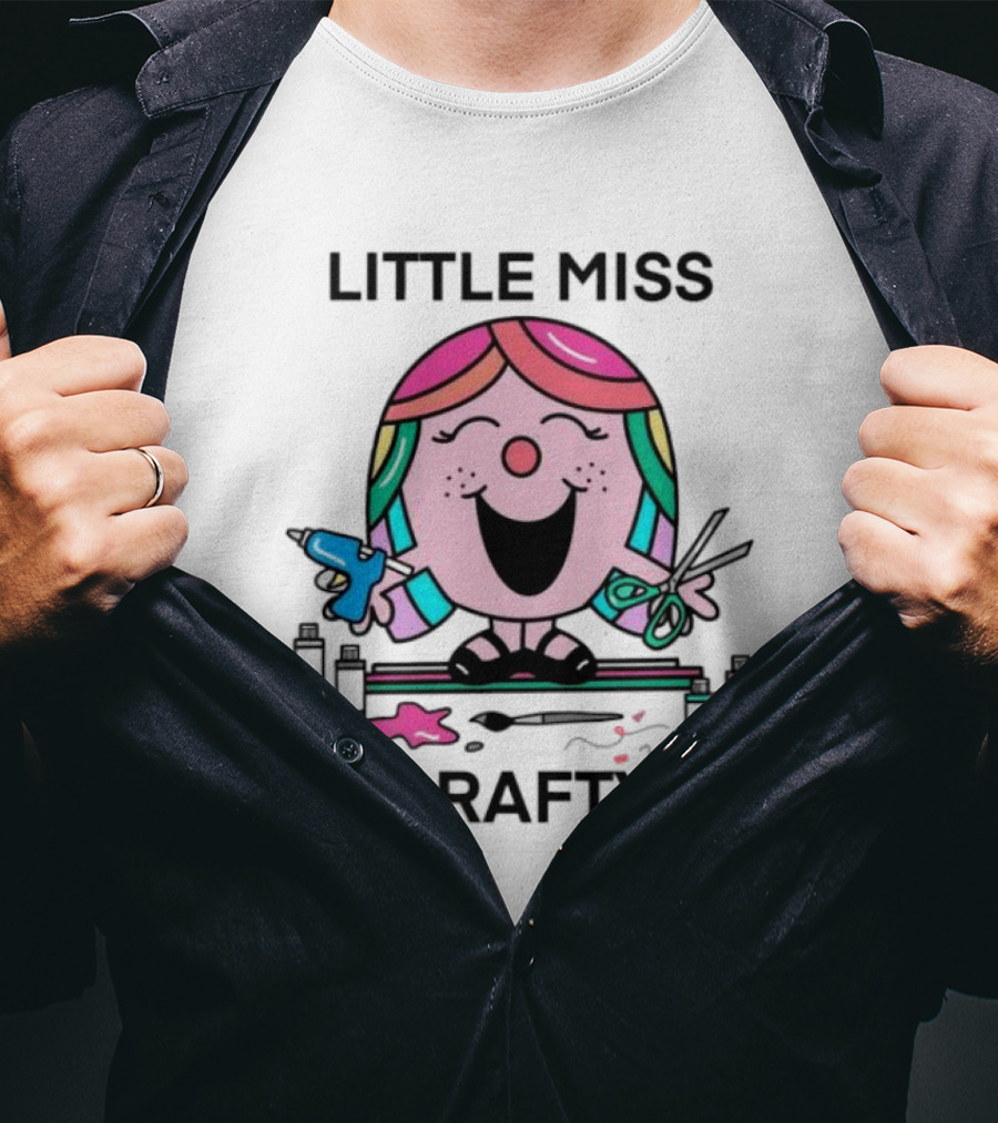 Little Miss Crafty Colorful Art Tools And Smiling Character T-Shirt
