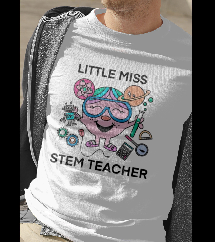 Little Miss STEM Teacher Science Icons Robot Atom Calculator Planets Gears T-Shirt
