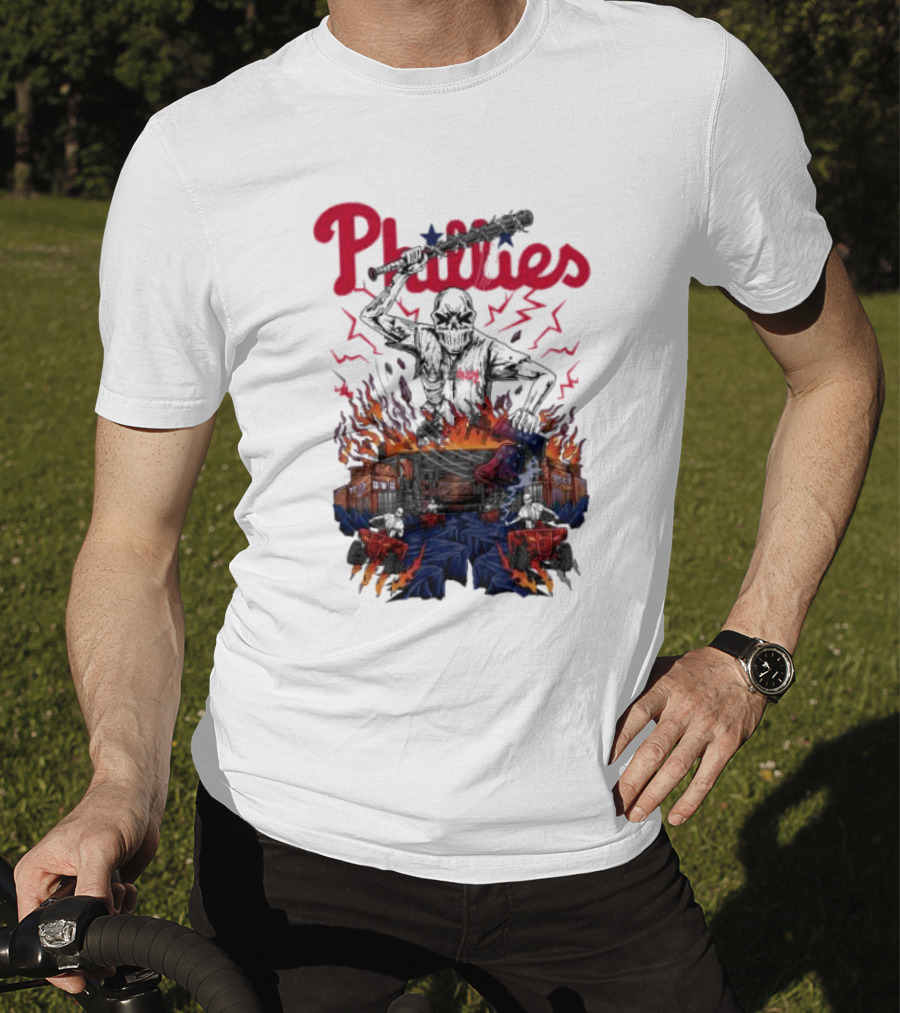 Phillies Ring The Bell Skeleton Flames T-Shirt