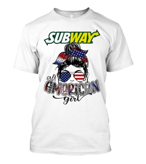 Subway All American Girl Messy Bun Patriotic Bandana And Sunglasses T-Shirt