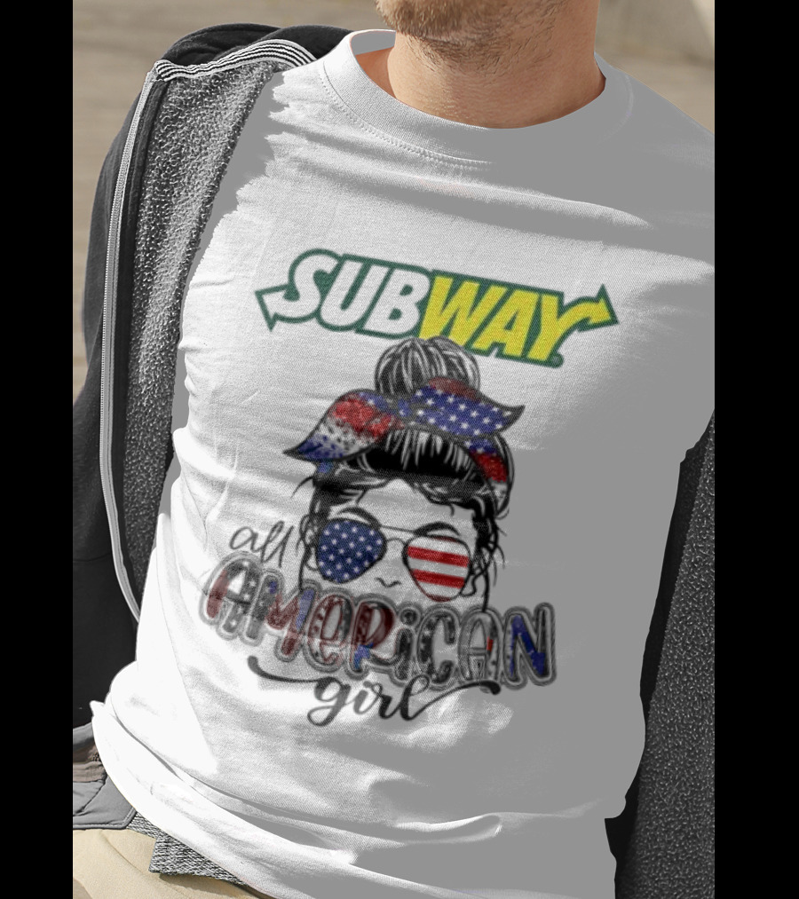 Subway All American Girl Messy Bun Patriotic Bandana And Sunglasses T-Shirt