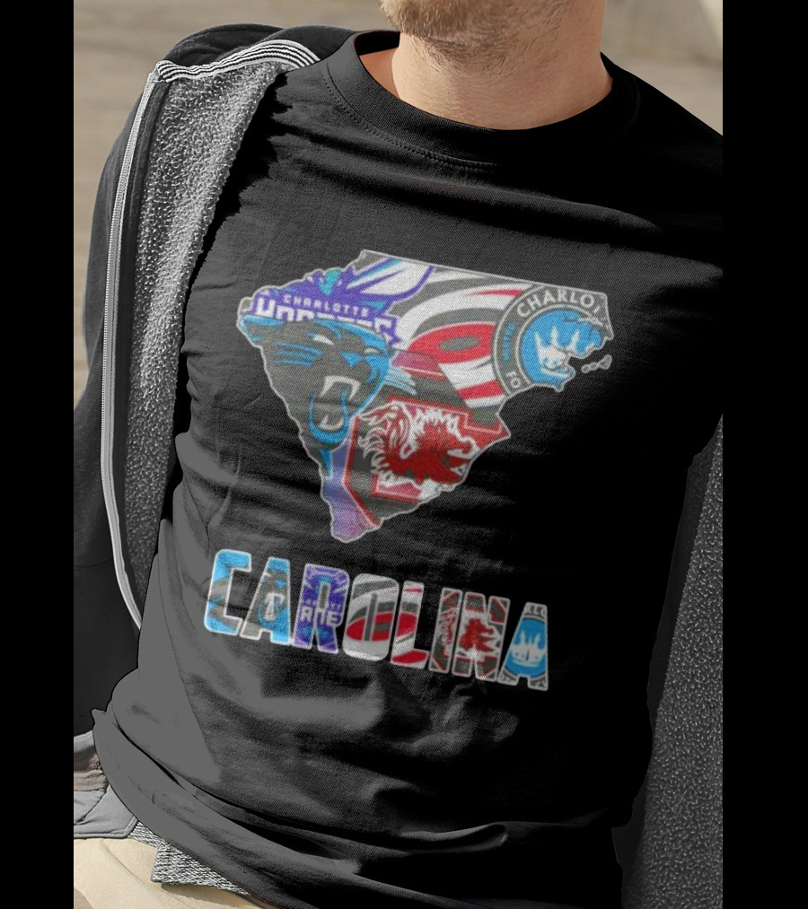 Carolina Panthers Hurricanes Gamecocks Charlotte Hornets FC Map T-Shirt
