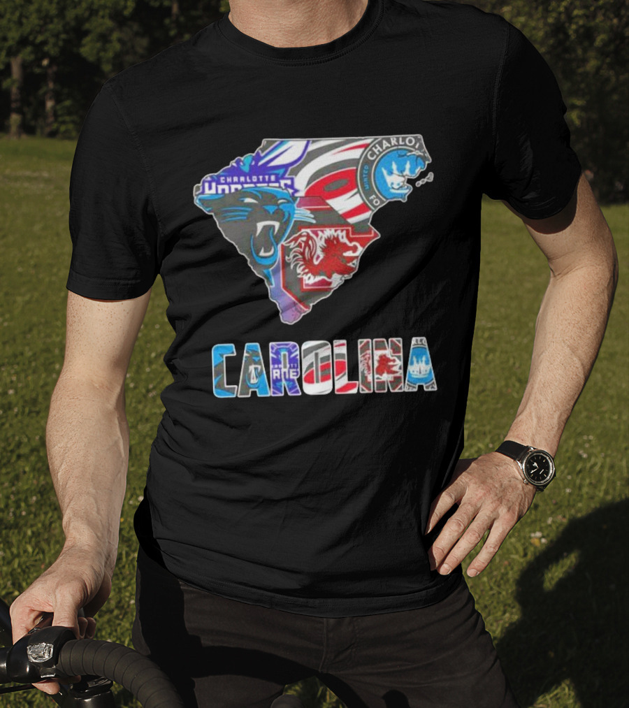 Carolina Panthers Hurricanes Gamecocks Charlotte Hornets FC Map T-Shirt
