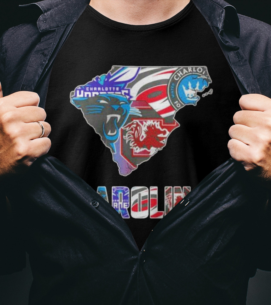 Carolina Panthers Hurricanes Gamecocks Charlotte Hornets FC Map T-Shirt
