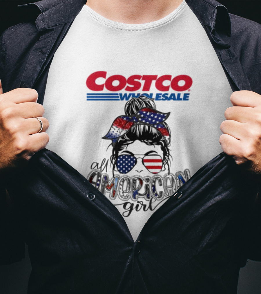 Costco Wholesale All American Girl Messy Bun Sunglasses Bandana USA Flag T-Shirt