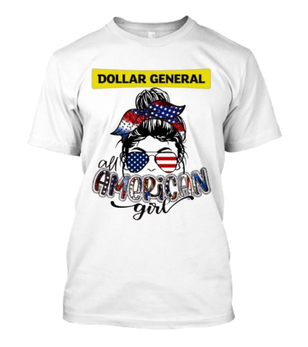 Dollar General All American Girl Messy Bun Flag Bandana Sunglasses T-Shirt