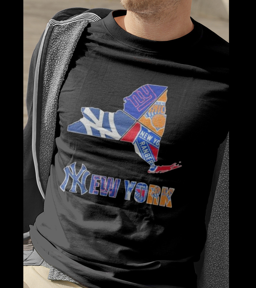 New York Yankees Giants Knicks Rangers Sports Map T-Shirt