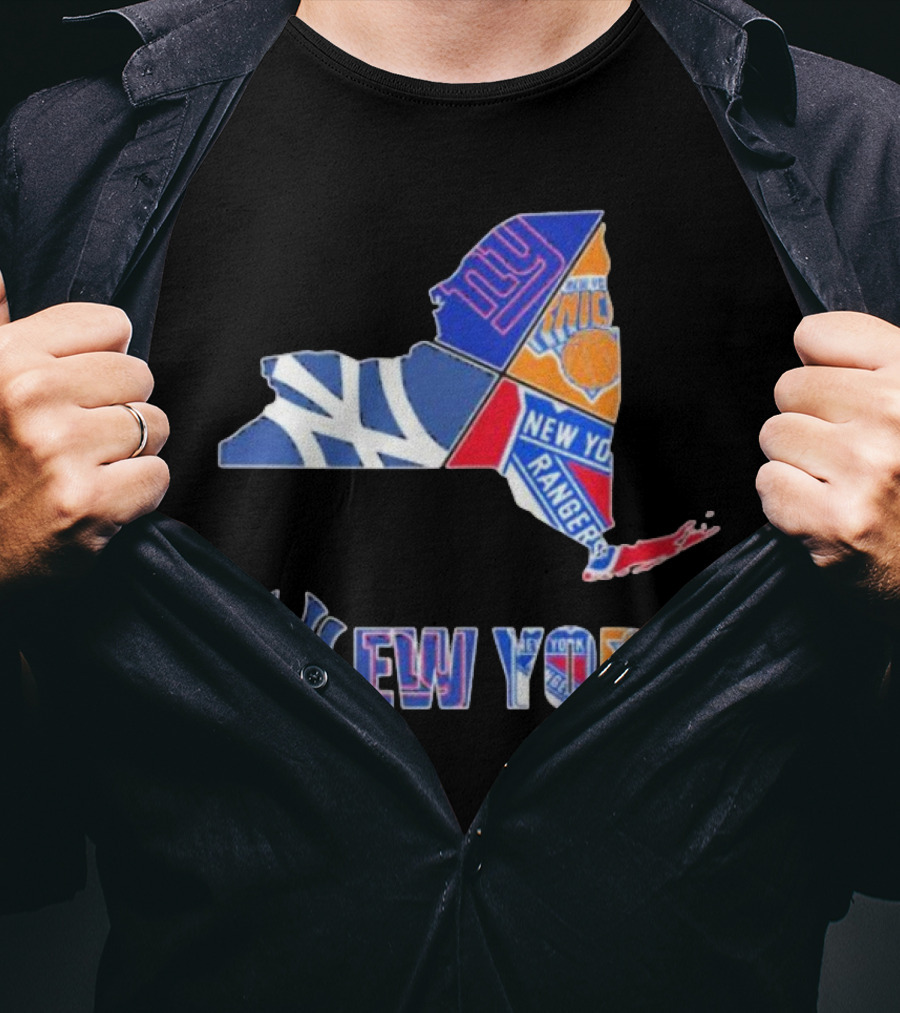 New York Yankees Giants Knicks Rangers Sports Map T-Shirt