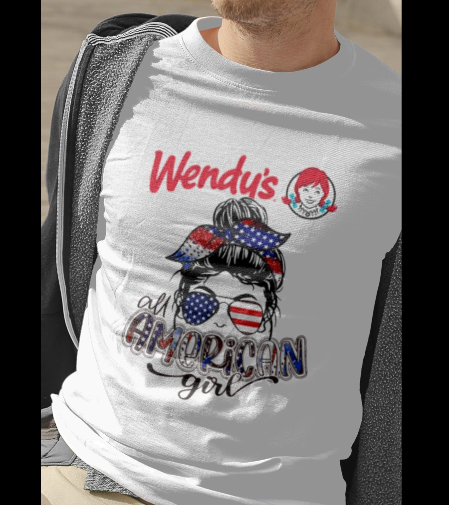 Wendy's All American Girl Messy Bun With Patriotic Sunglasses And Bandana T-Shirt