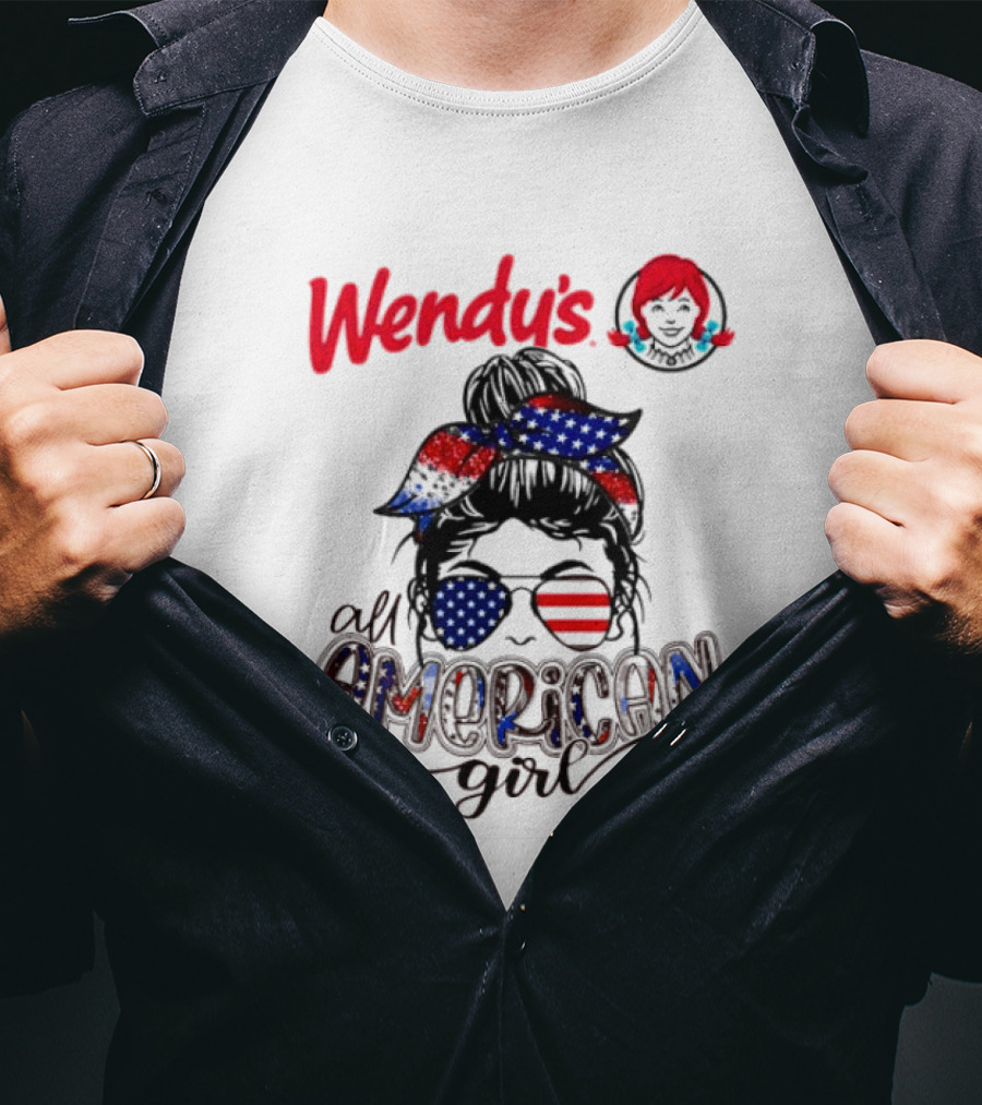 Wendy's All American Girl Messy Bun With Patriotic Sunglasses And Bandana T-Shirt