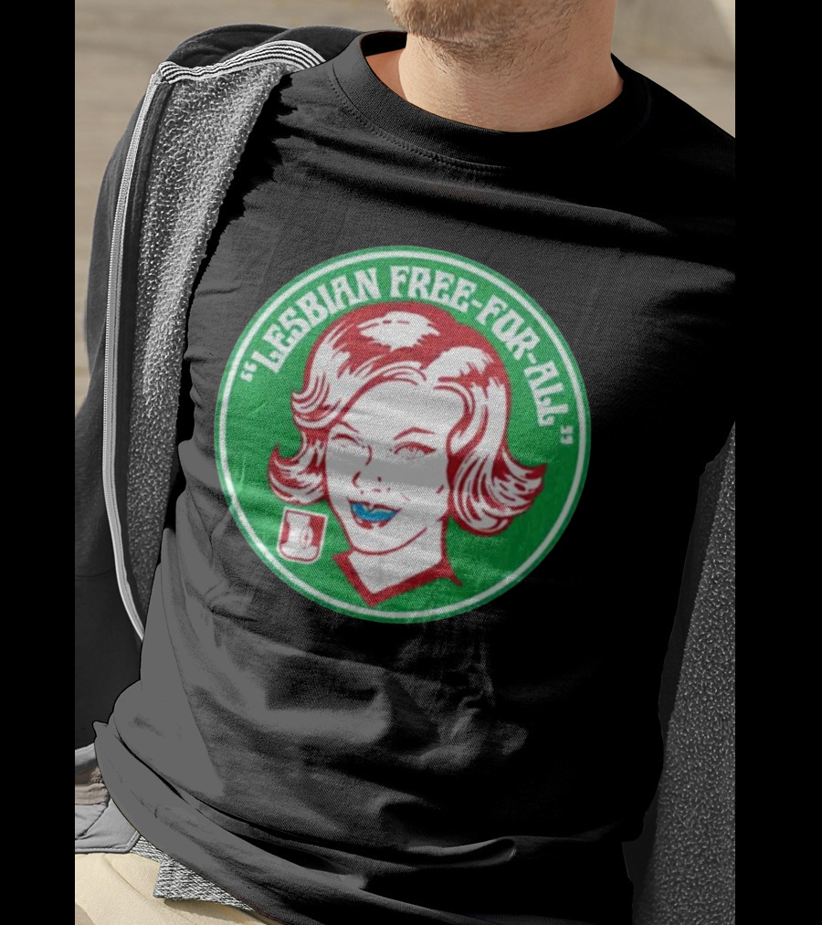 LESBIAN FREE-FOR-ALL Retro Style Winking Woman In Green Circle T-Shirt