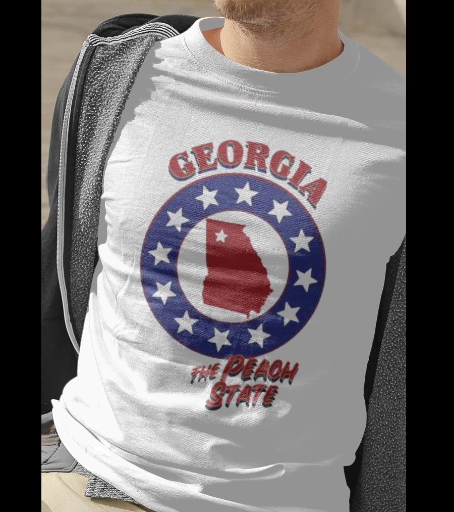 Georgia The Peach State Red And Blue Star Circle T-Shirt