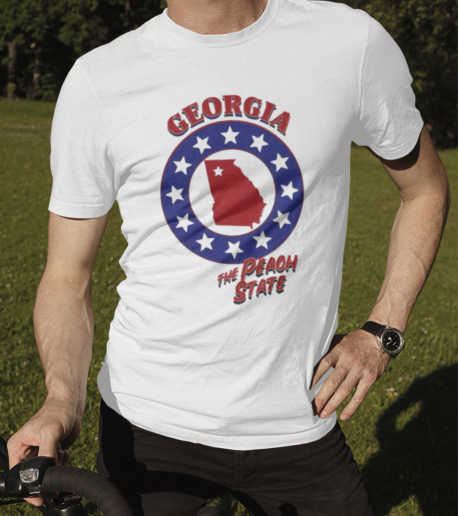 Georgia The Peach State Red And Blue Star Circle T-Shirt
