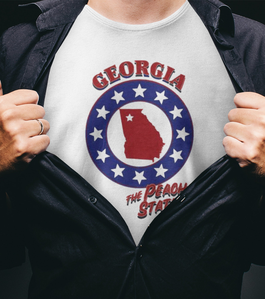 Georgia The Peach State Red And Blue Star Circle T-Shirt