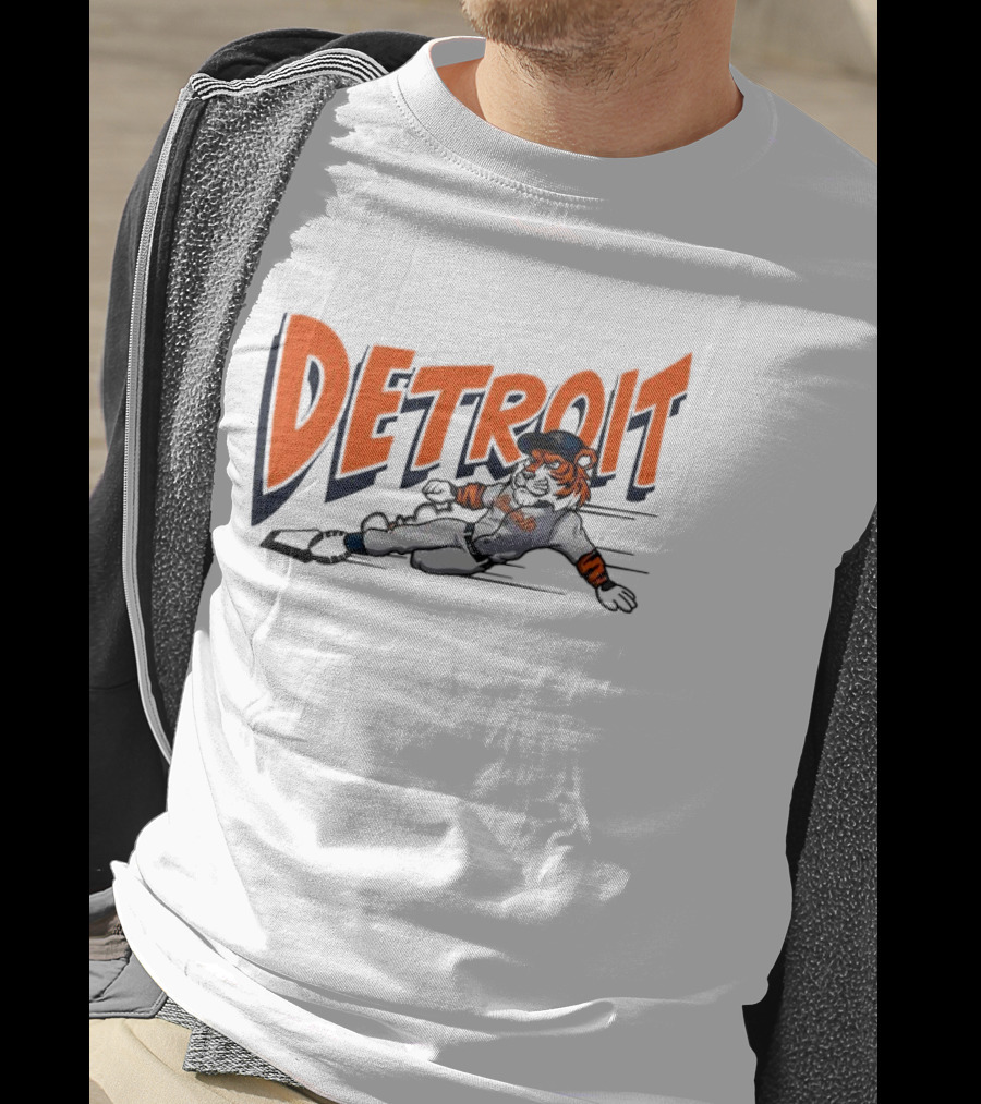 Detroit Sliding Tiger Baseball Player T-Shirt