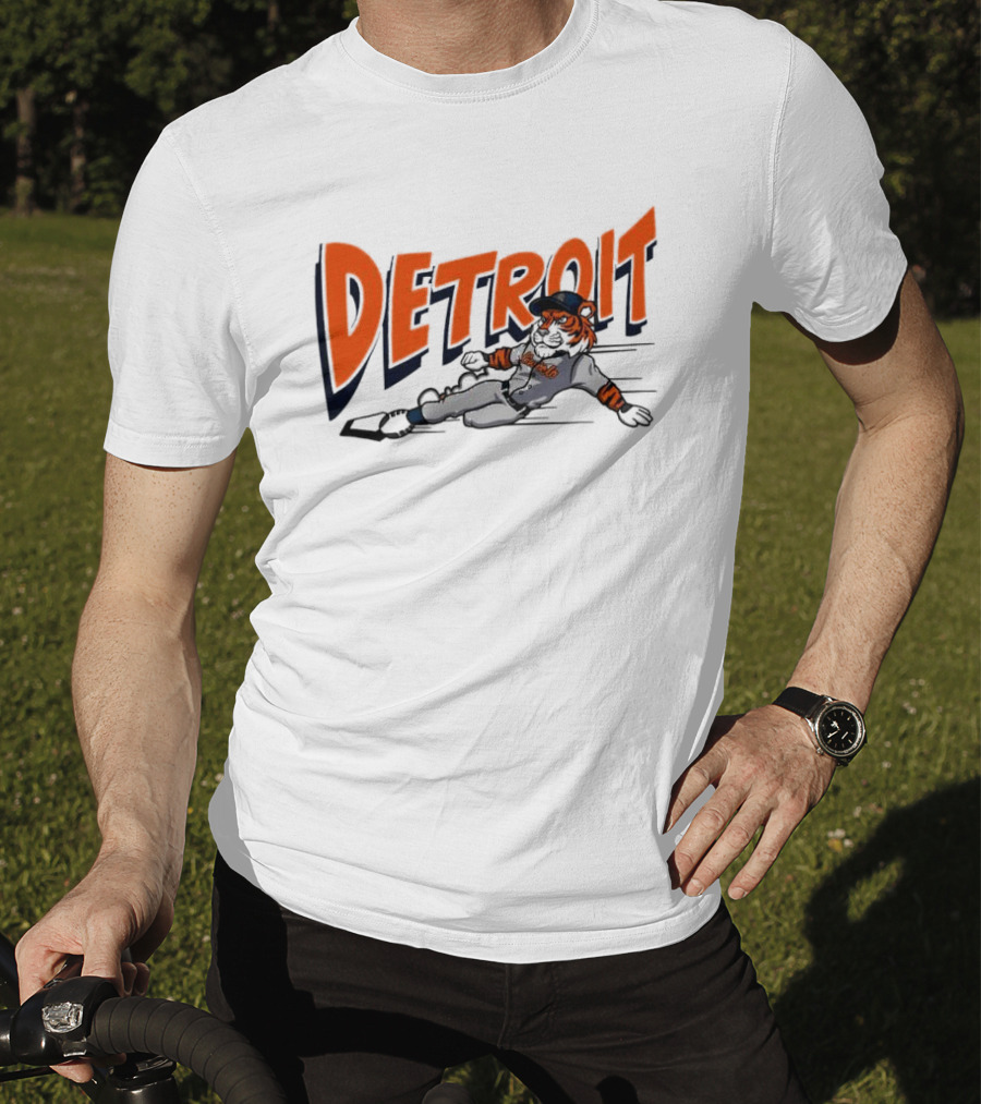 Detroit Sliding Tiger Baseball Player T-Shirt