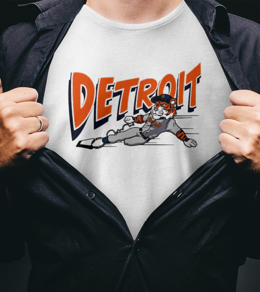 Detroit Sliding Tiger Baseball Player T-Shirt
