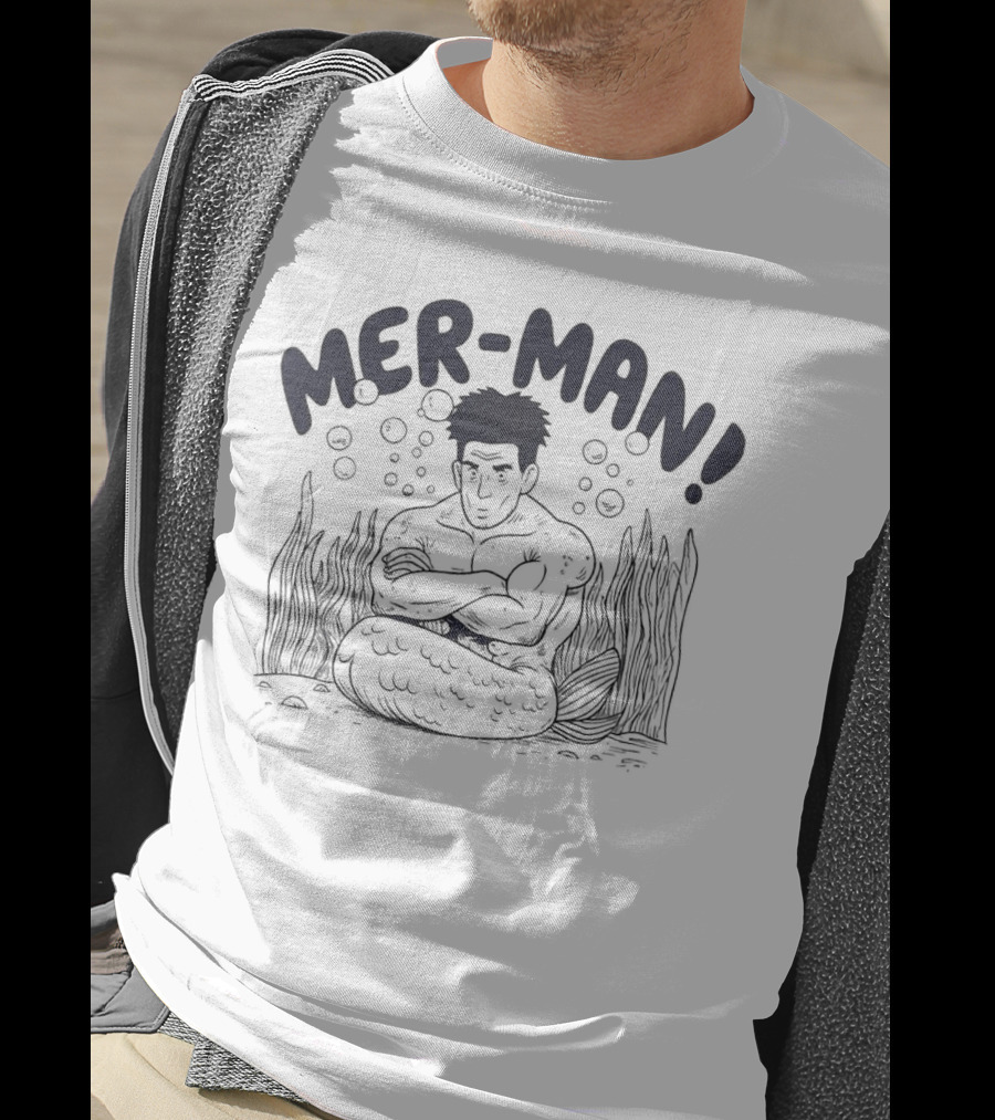 MER-MAN Cross-Armed Mermaid With Bubbles And Seaweed T-Shirt