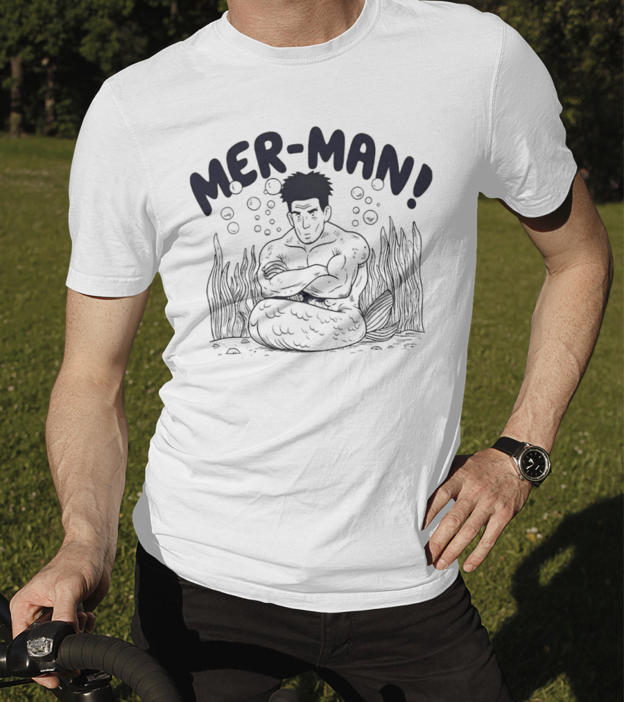 MER-MAN Cross-Armed Mermaid With Bubbles And Seaweed T-Shirt