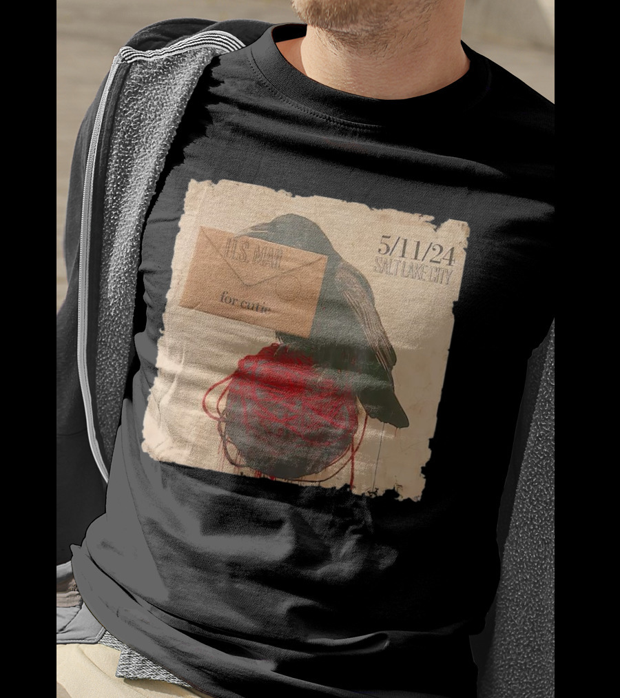 US Mail For Cutie 5/11/24 Salt Lake City Raven With Envelope And Red String T-Shirt