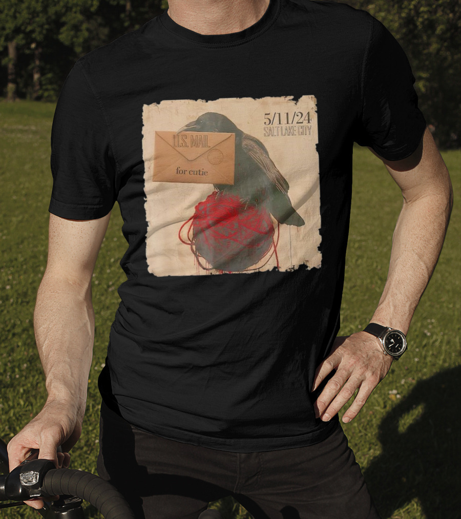 US Mail For Cutie 5/11/24 Salt Lake City Raven With Envelope And Red String T-Shirt