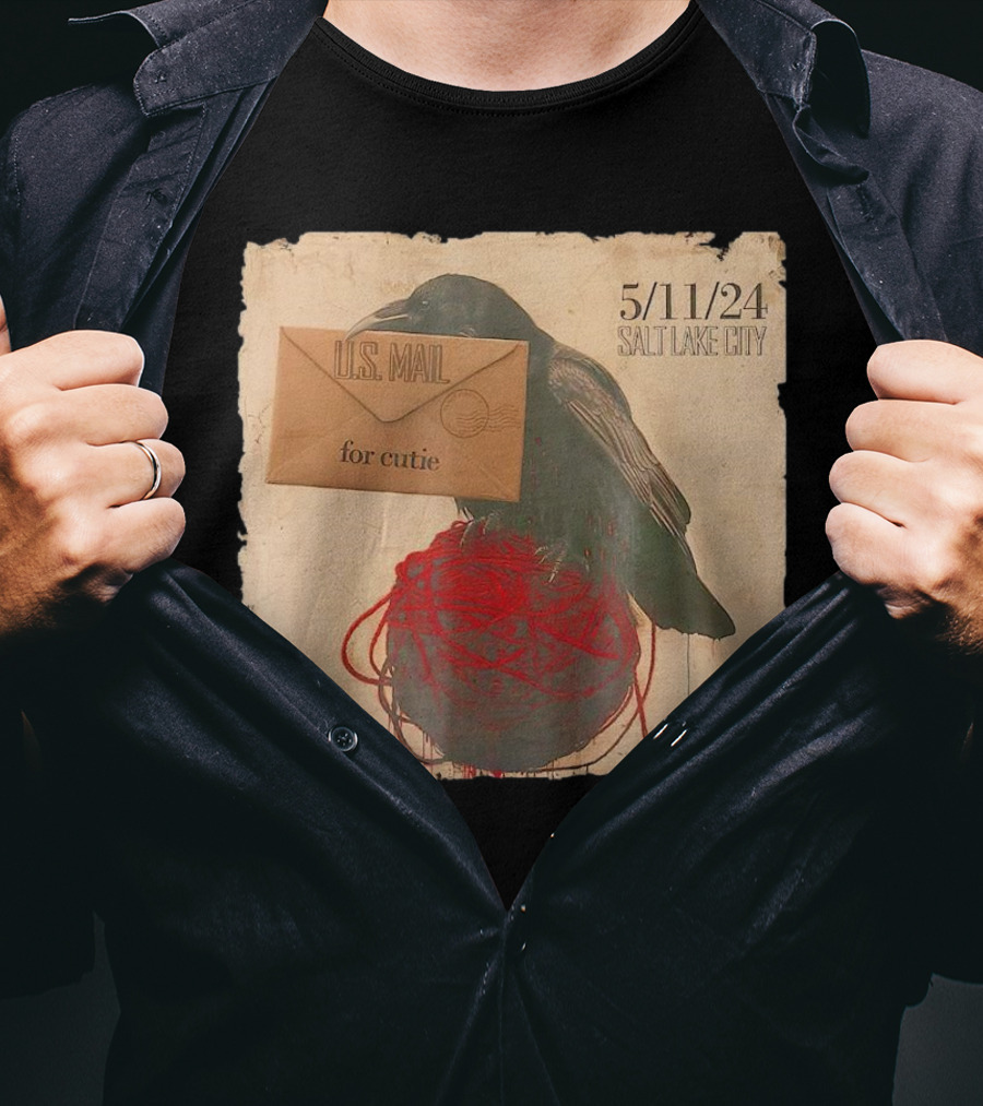 US Mail For Cutie 5/11/24 Salt Lake City Raven With Envelope And Red String T-Shirt