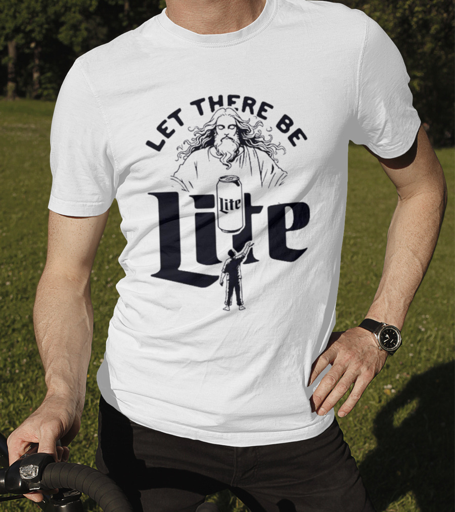 Let There Be Lite Jesus Design Featuring Beer Can And Figure T-Shirt