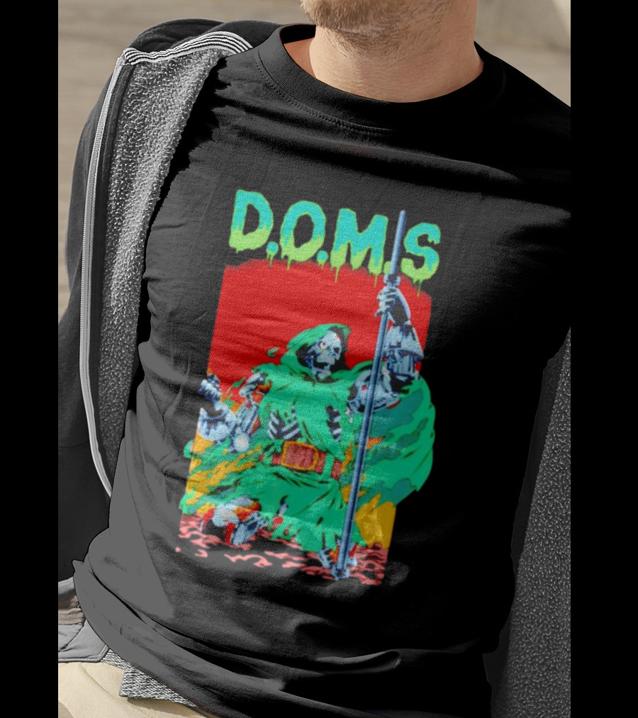 D.O.M.S Skeleton Warrior In Green Cloak Holding Staff T-Shirt