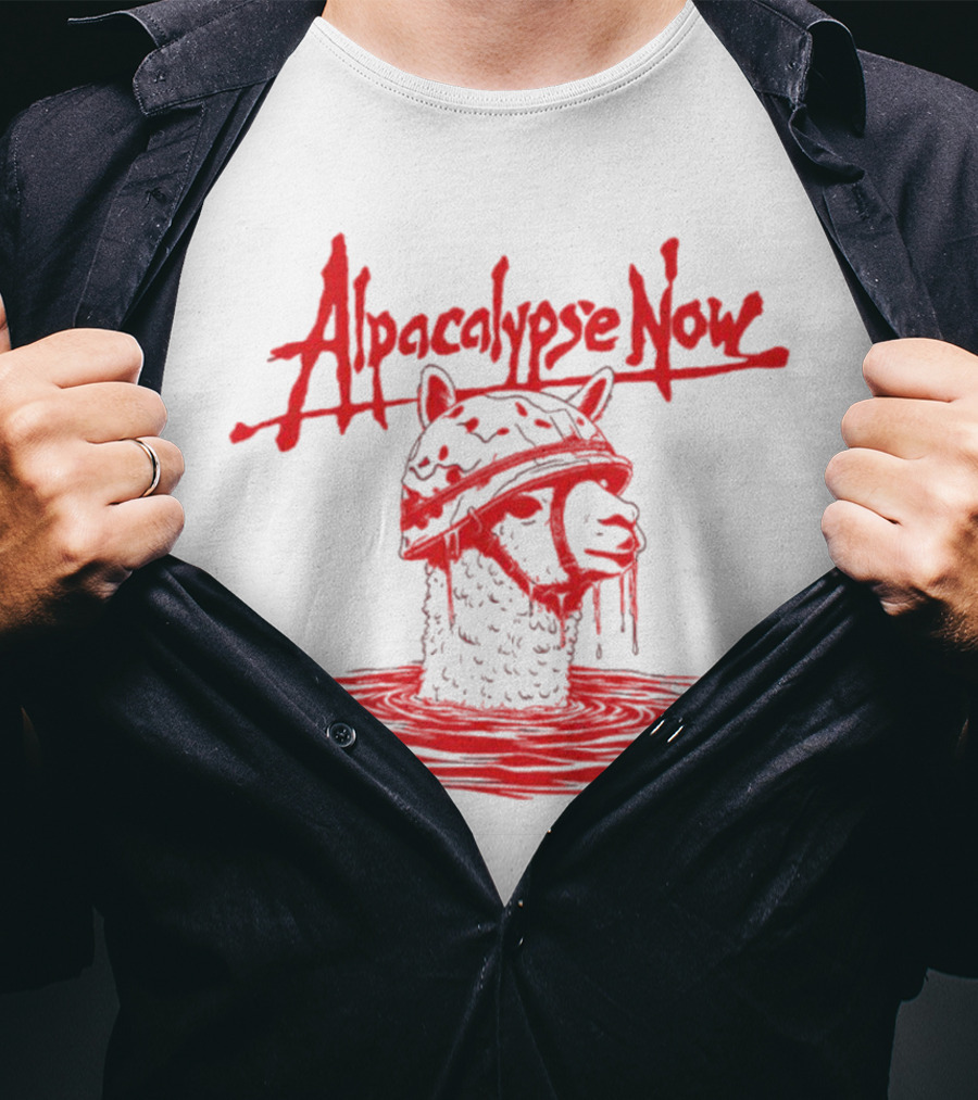 Alpacalypse Now Llama With Military Helmet Emerging From Water T-Shirt