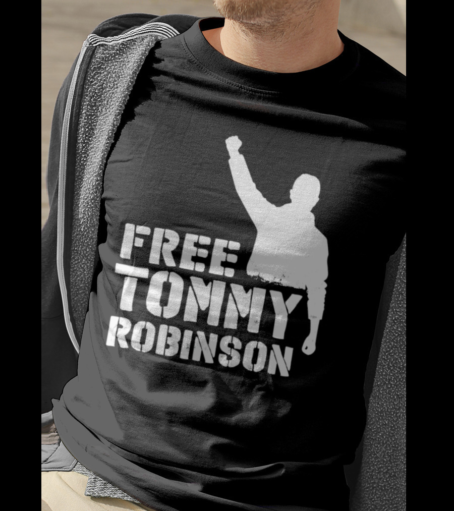 Free Tommy Robinson Silhouette Fist Raised Protest T-Shirt
