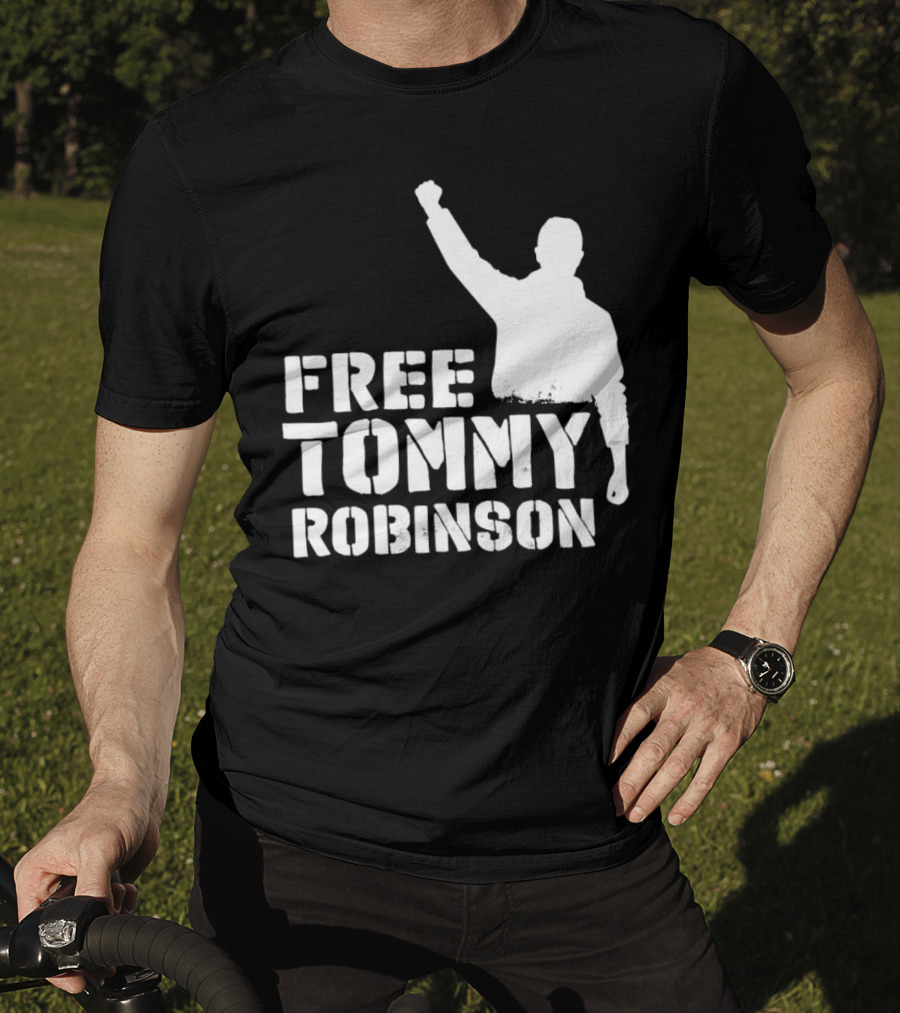 Free Tommy Robinson Silhouette Fist Raised Protest T-Shirt