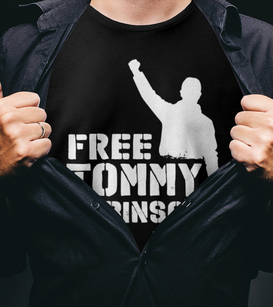 Free Tommy Robinson Silhouette Fist Raised Protest T-Shirt