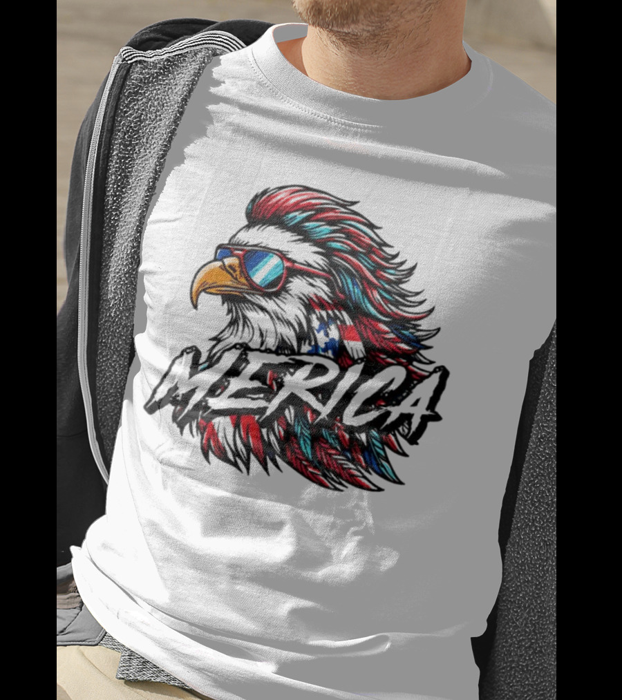 Merica Mullet Eagle With Patriotic Sunglasses And Americana Colors T-Shirt
