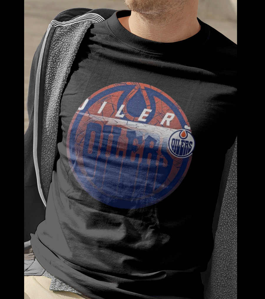 NHL Edmonton Oilers Cracked Ice Logo Hockey Oilers T-Shirt