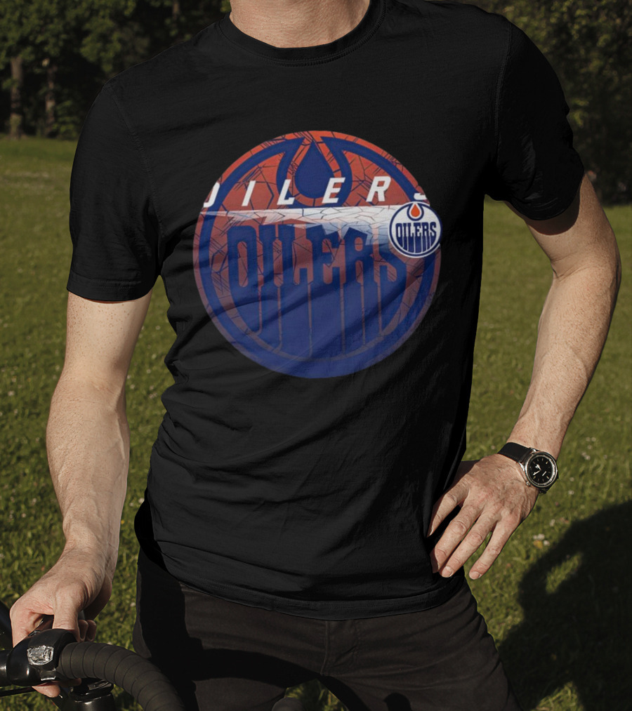 NHL Edmonton Oilers Cracked Ice Logo Hockey Oilers T-Shirt