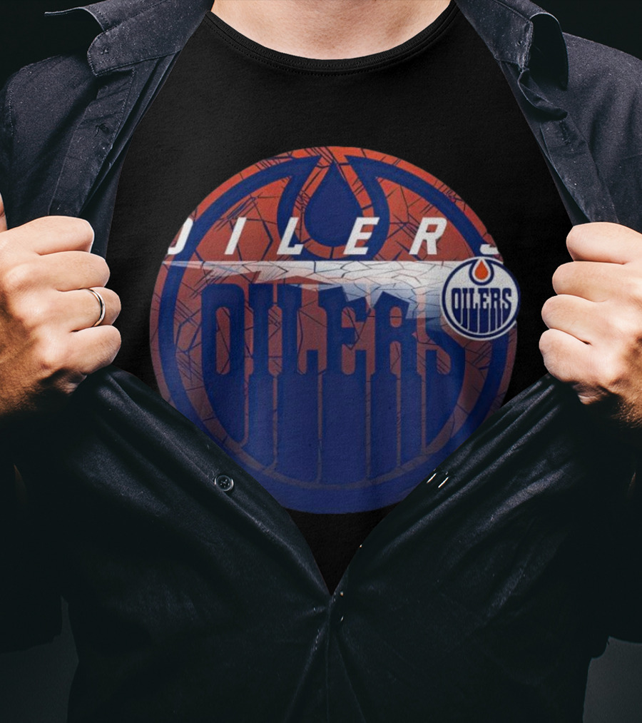 NHL Edmonton Oilers Cracked Ice Logo Hockey Oilers T-Shirt