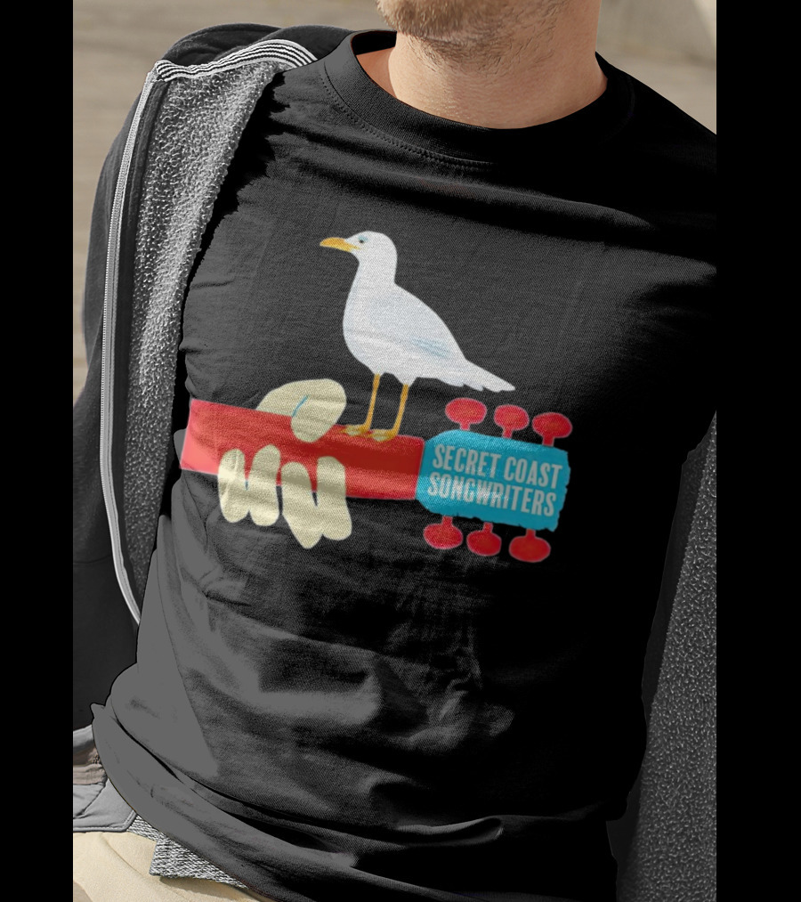 Secret Coast Songwriters Seagull On Red Guitar Neck T-Shirt