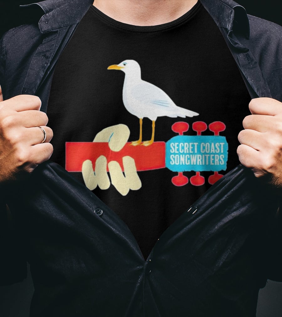 Secret Coast Songwriters Seagull On Red Guitar Neck T-Shirt