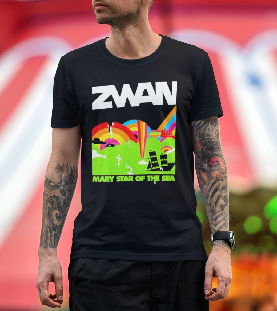 Zwan Mary Star Of The Sea Rainbow Waves Sailboat T-Shirt
