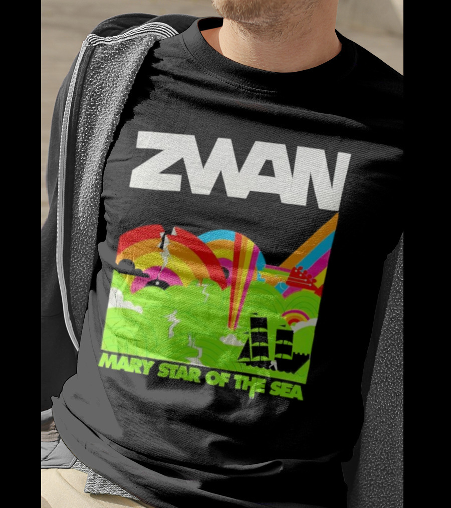 Zwan Mary Star Of The Sea Rainbow Waves Sailboat T-Shirt