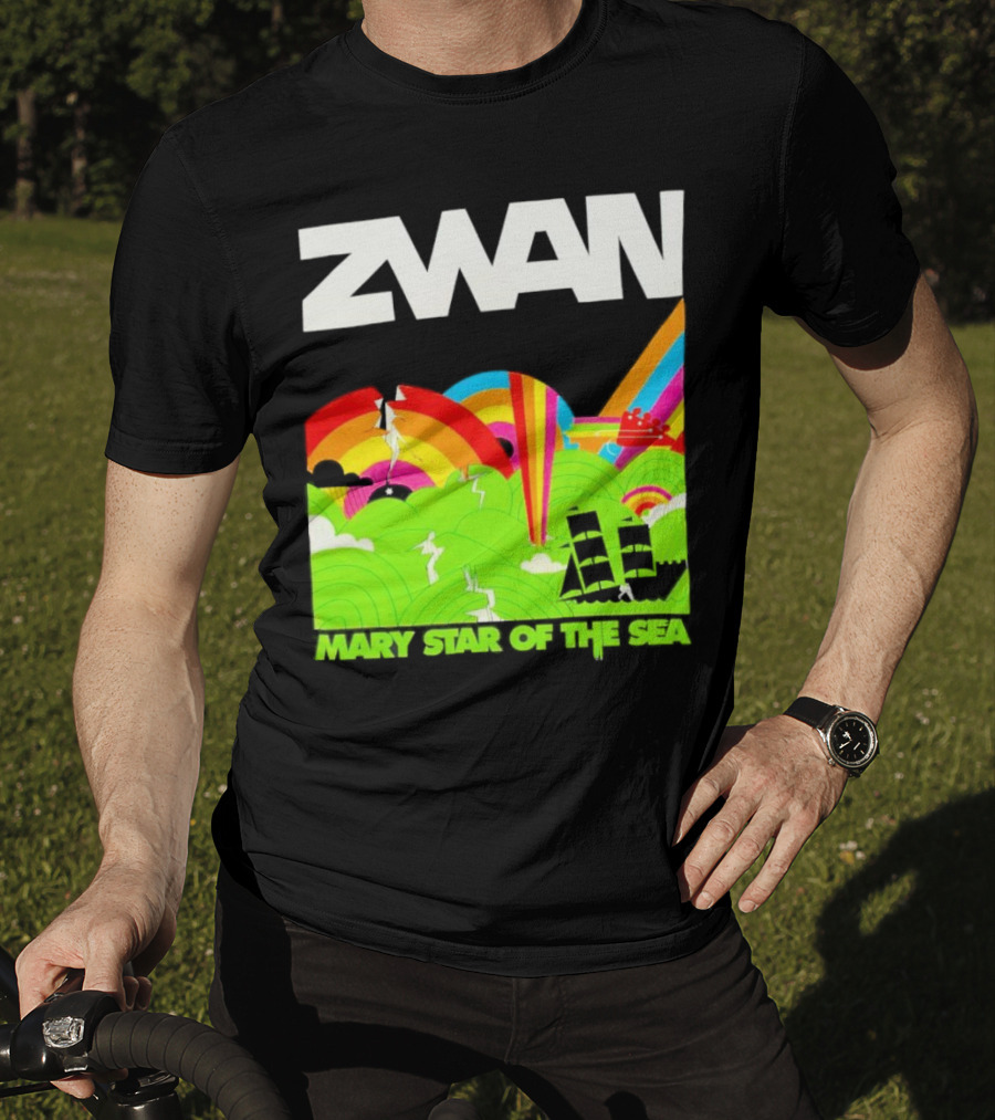 Zwan Mary Star Of The Sea Rainbow Waves Sailboat T-Shirt