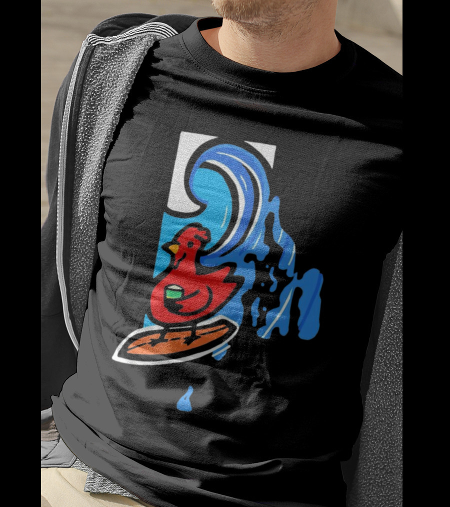 Rhode Island Surfing Chicken With Wave T-Shirt