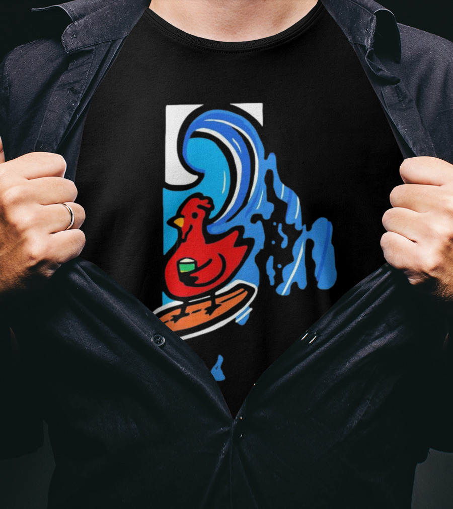 Rhode Island Surfing Chicken With Wave T-Shirt