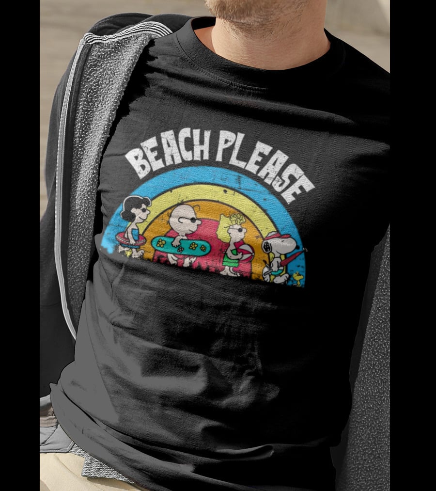 Beach Please Peanuts Surf Snoopy Charlie Brown Woodstock Lucy T-Shirt