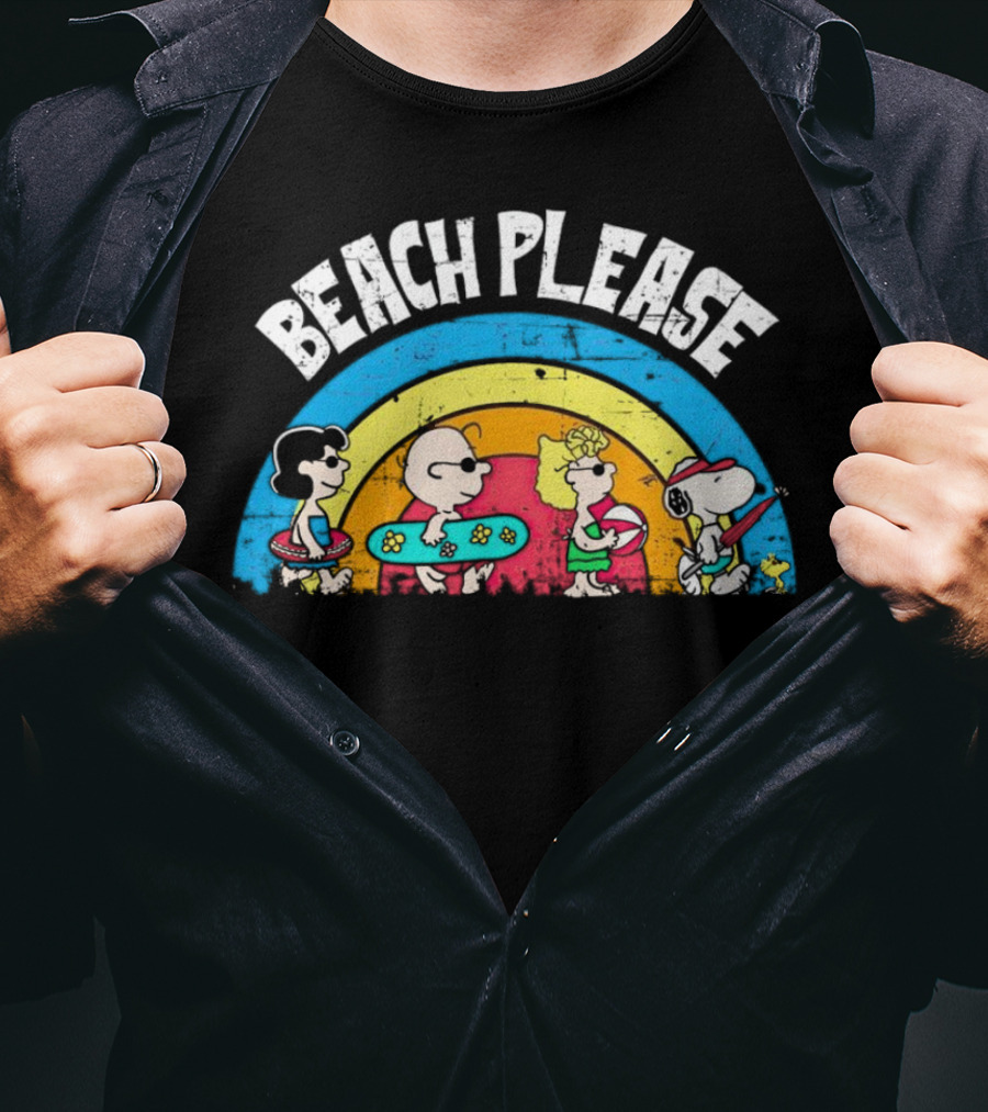 Beach Please Peanuts Surf Snoopy Charlie Brown Woodstock Lucy T-Shirt