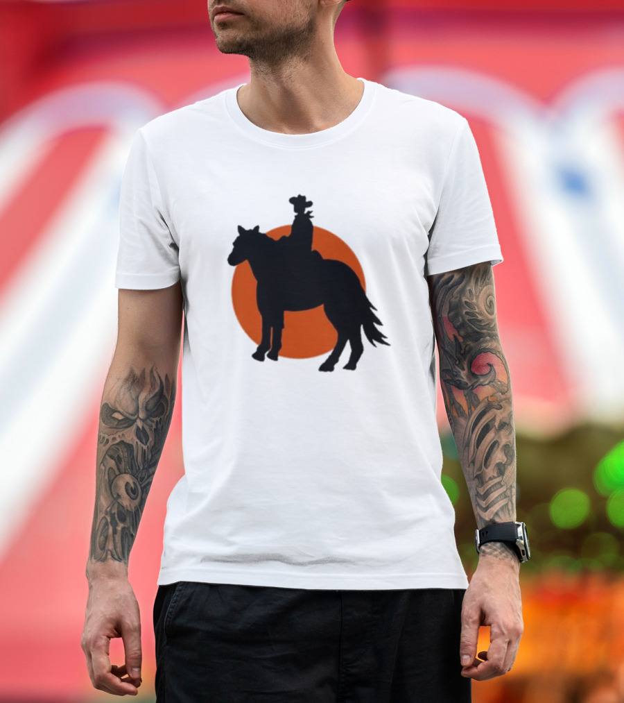 Alex Cowboy Bargain Silhouette Against Sunset T-Shirt
