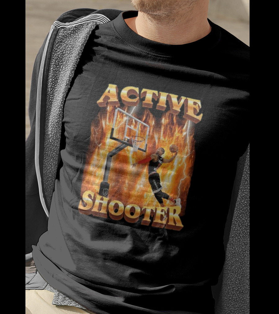 Active Shooter Basketball Dunk With Fiery Background T-Shirt