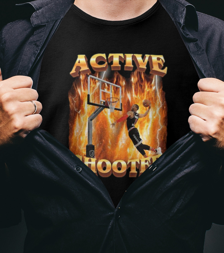 Active Shooter Basketball Dunk With Fiery Background T-Shirt